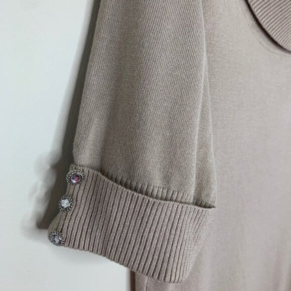 Tradition Women's Cowl Neck Sweater Top 3/4 Length Sleeve Stretch Taupe y2k - Picture 10 of 16